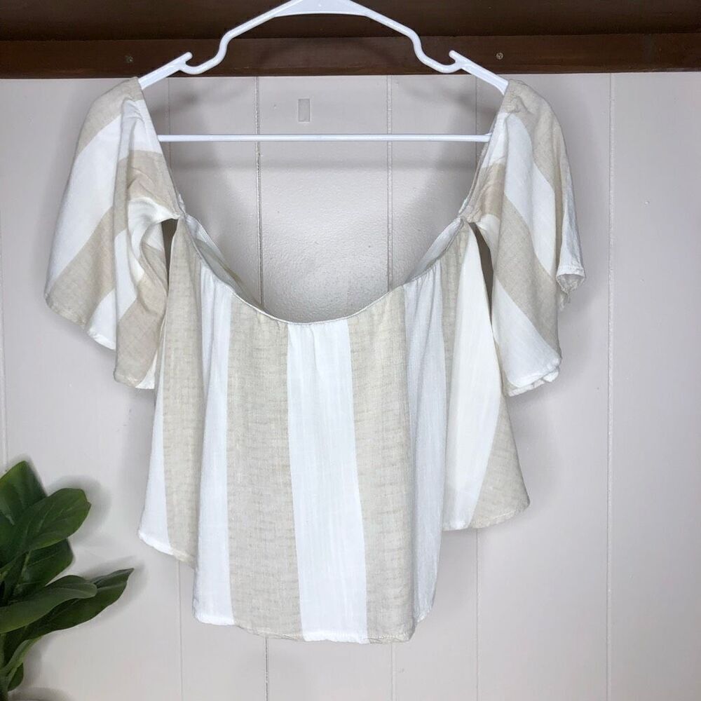 L’Atiste by Amy Womens Striped Crop Top & Wrap Pant 2 Pc Set White & Taupe Small